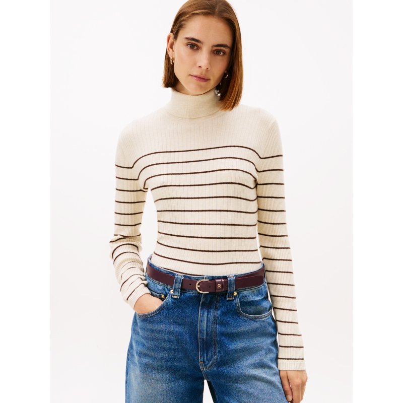 Tommy-SweaterXW07450-AFA Stripe Rib-Knit Turtleneck Sweater - Imagen 1