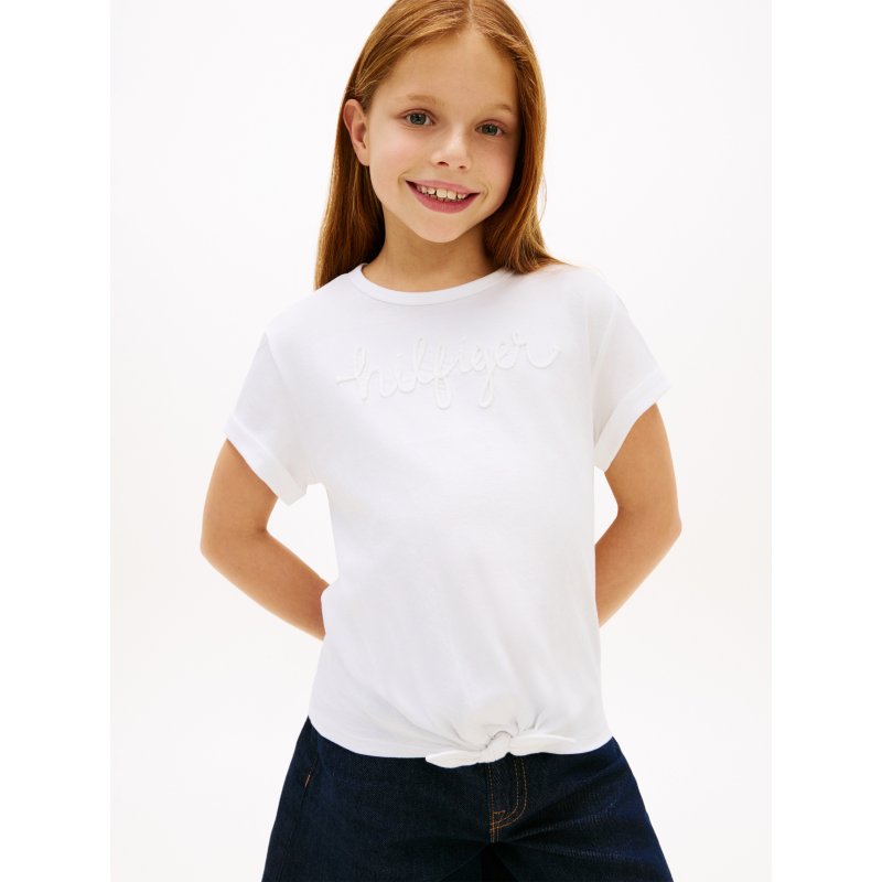 Tommy-TShirtXG02032-YCF Kids' Hilfiger Logo Tie-Front T-Shirt - Imagen 1