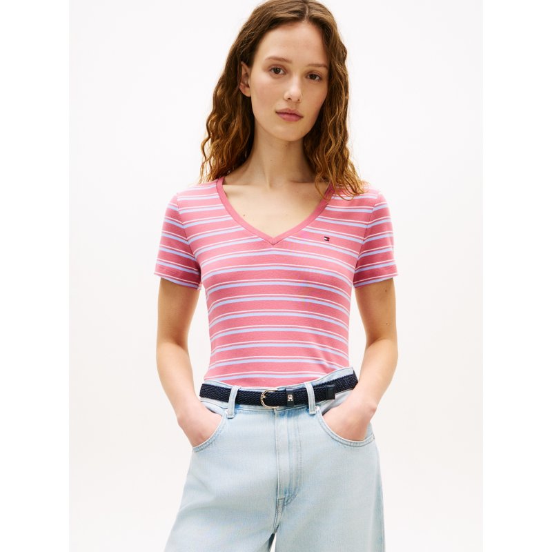 Tommy-TShirtXW08279-XJG Striped V-Neck Favorite T-Shirt - Imagen 1