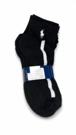 Pack de 6 Medias Polo Ralph Lauren Tobilleros Negros rayas blanca - Imagen 2