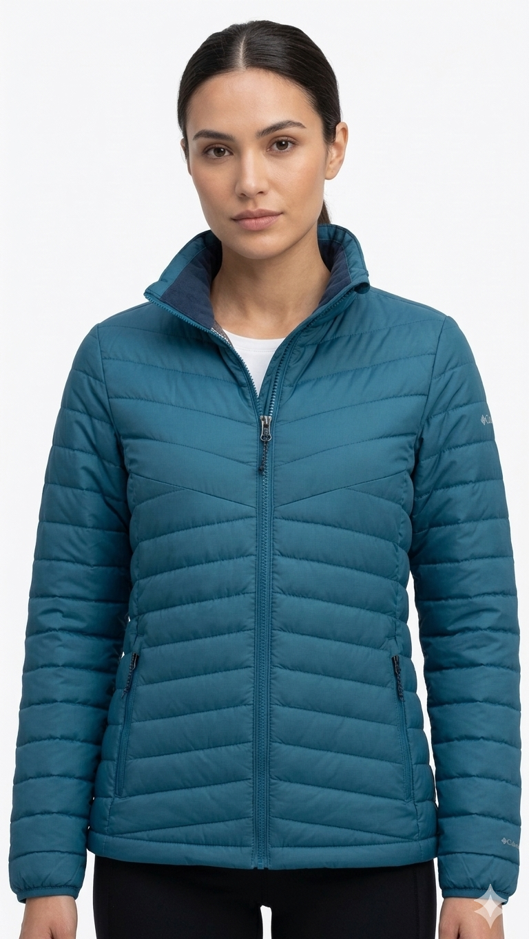 casaca-columbia-omni-heat-mujer-azul-petroleo-mujer-frente Casaca Térmica Columbia para Mujer con Tecnología Omni-Heat - Imagen 1