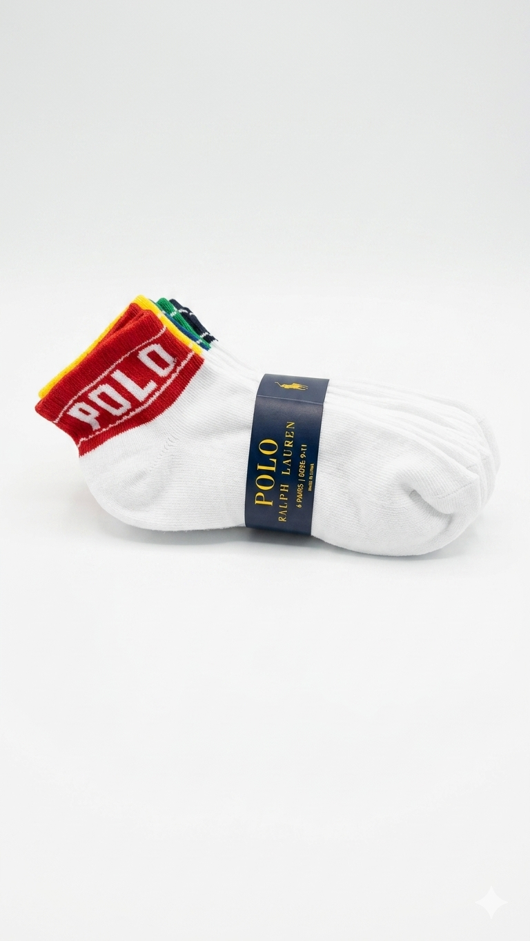 pack-calcetines-tobilleros-polo-ralph-lauren-blanco-bordes-multicolor-adolescente 6 Pack de Medias Tobilleros Polo Ralph Lauren Unisex Niño Blanco/Multicolor - Imagen 1